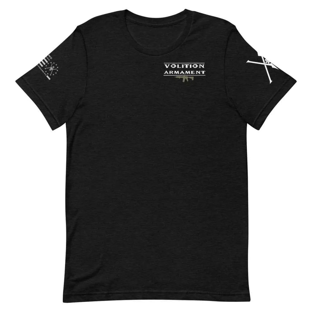 Volition Armament Professional T-Shirt | Volition Armament VA pro black heather front