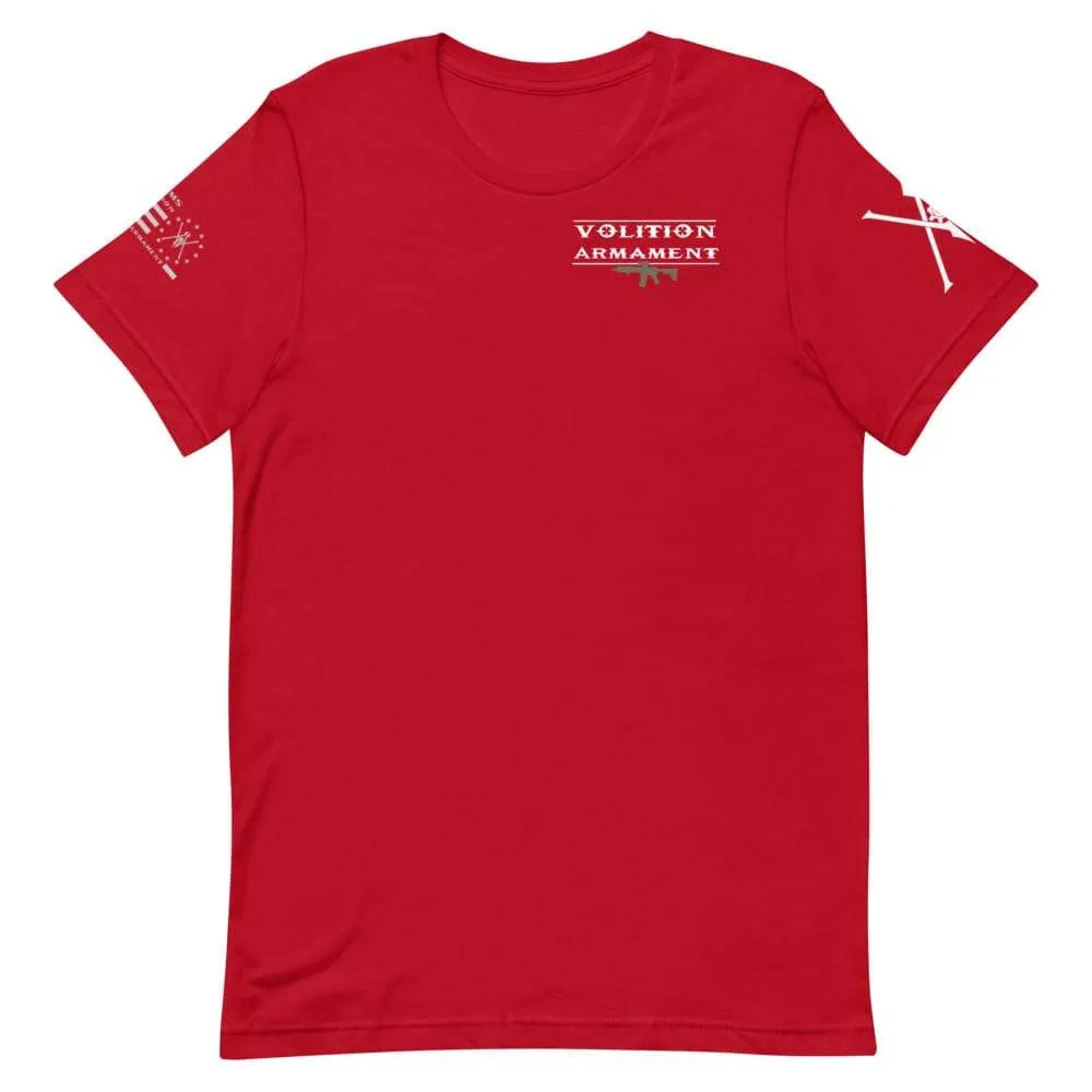 Volition Armament Professional T-Shirt | Volition Armament VA pro red front