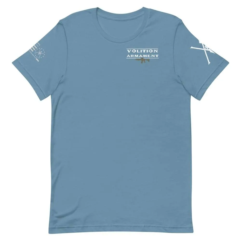 Volition Armament Professional T-Shirt | Volition Armament VA pro steel blue front