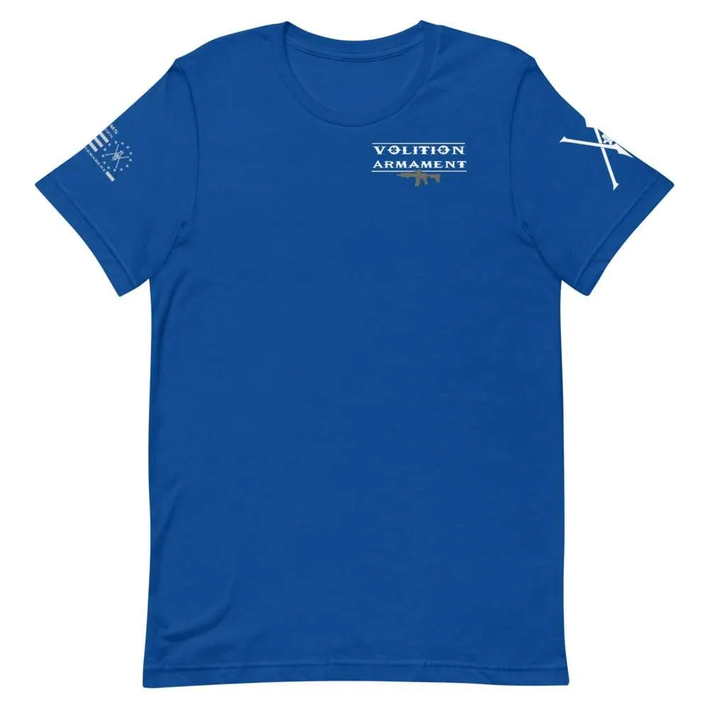 Volition Armament Professional T-Shirt | Volition Armament VA pro true royal front