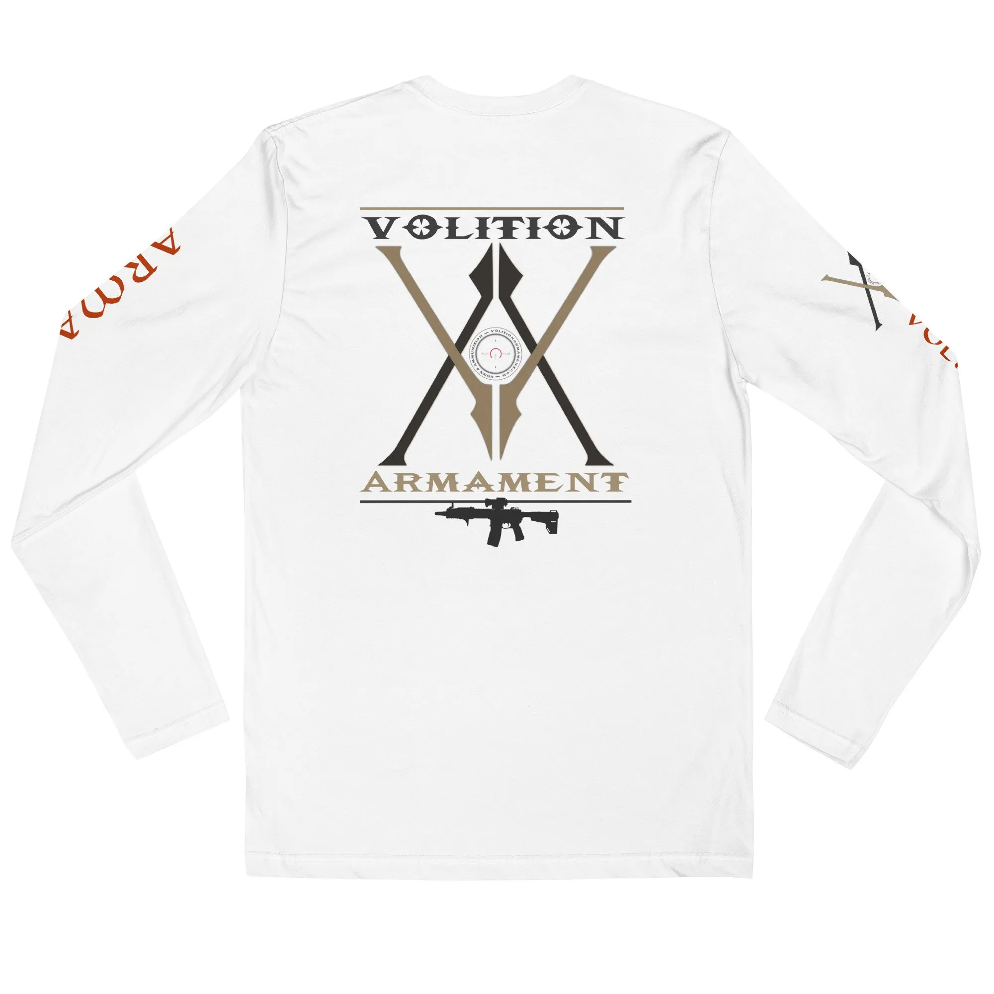 Volition Armament Long-Sleeve | Volition Armament mens fitted long sleeve shirt white back 69730a1e63683 scaled