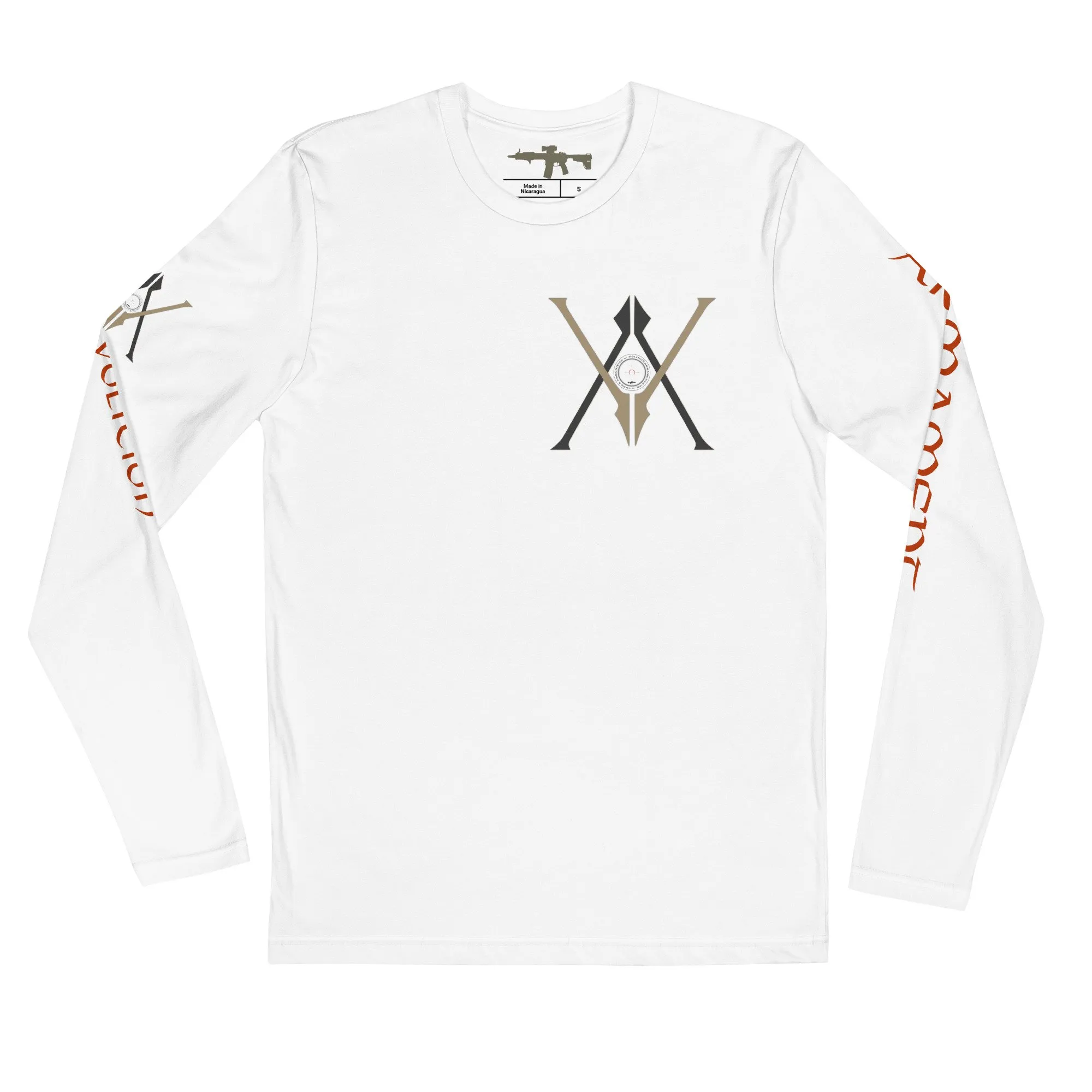 Volition Armament Long-Sleeve | Volition Armament mens fitted long sleeve shirt white front 69730a1e62d8e scaled