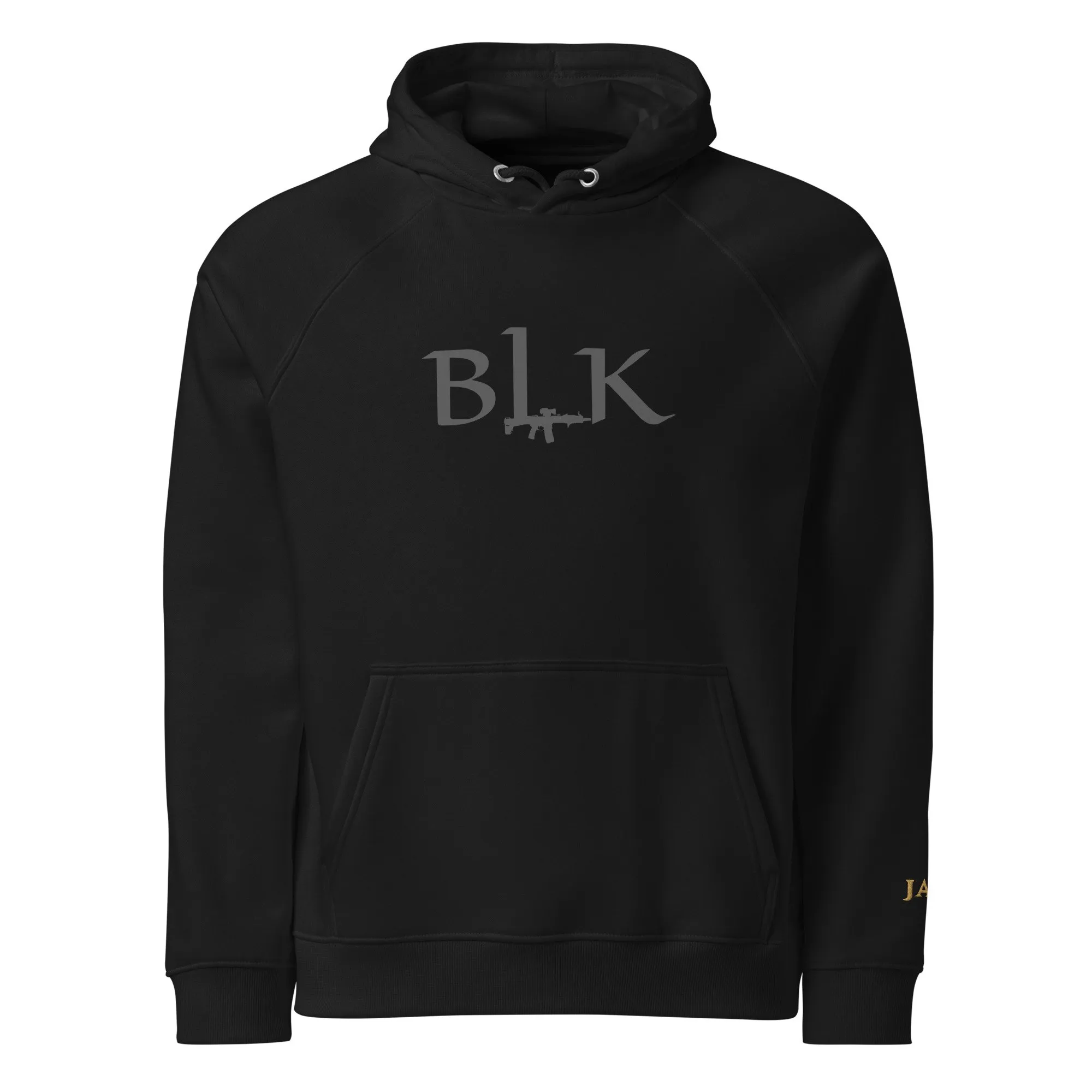 The “JAX” Hoodie | Volition Armament unisex eco raglan hoodie black front 696d72be0bc3b scaled