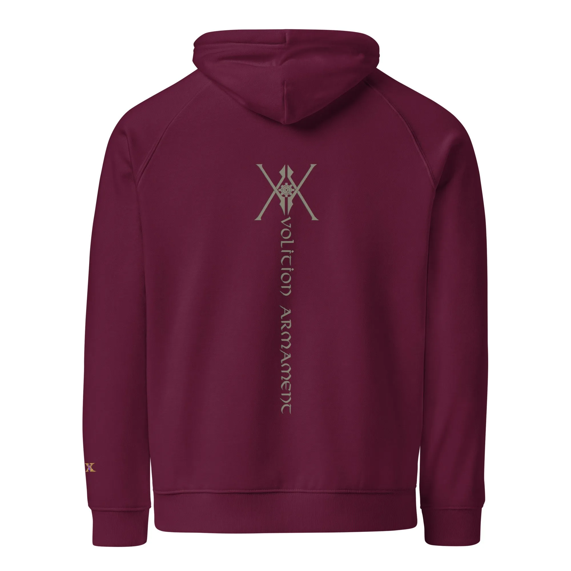 The “JAX” Hoodie | Volition Armament unisex eco raglan hoodie burgundy back 696c5c489c620 scaled