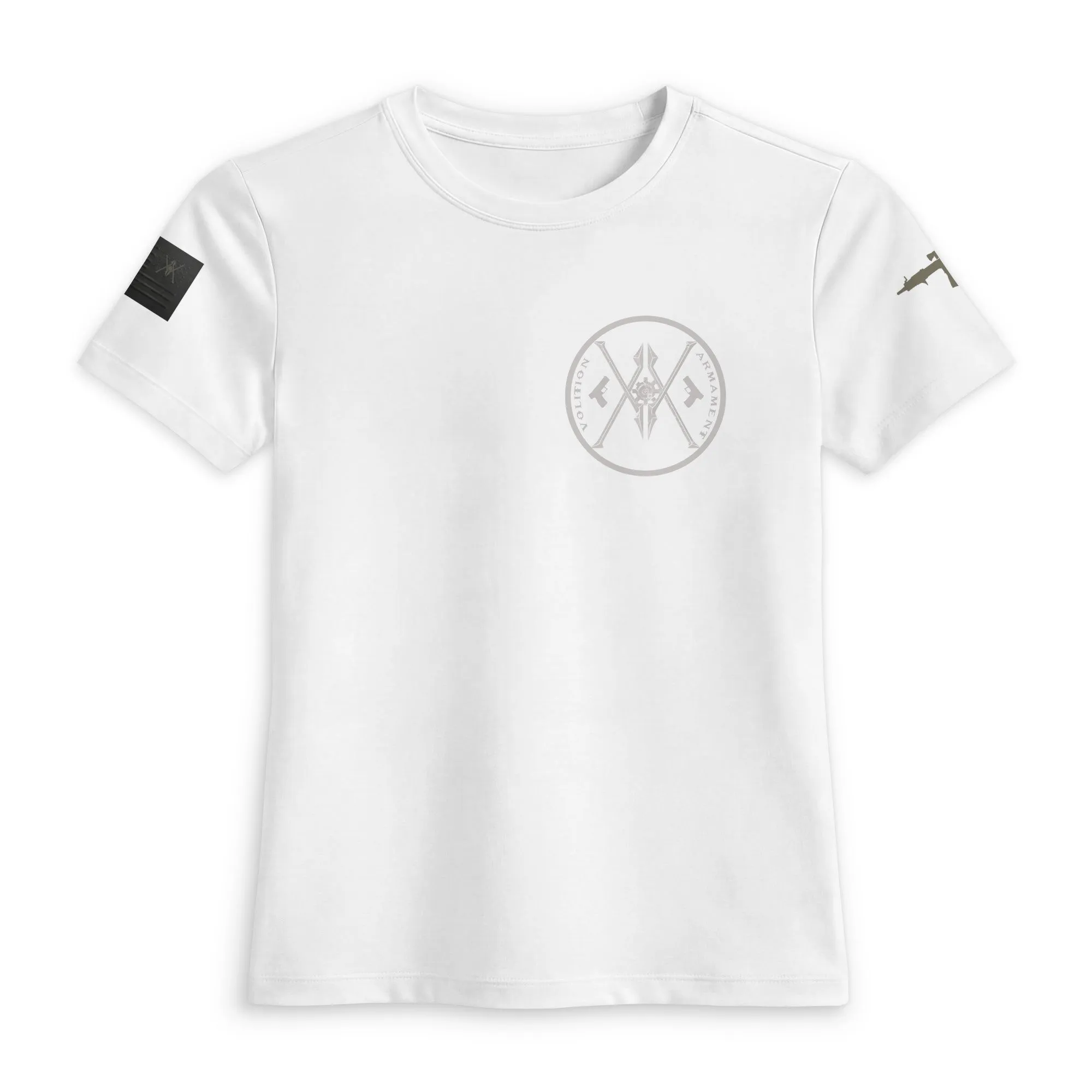 Women’s luxe fitted tee | Volition Armament womens luxe fitted tee white front 6aa2fe6b33e42